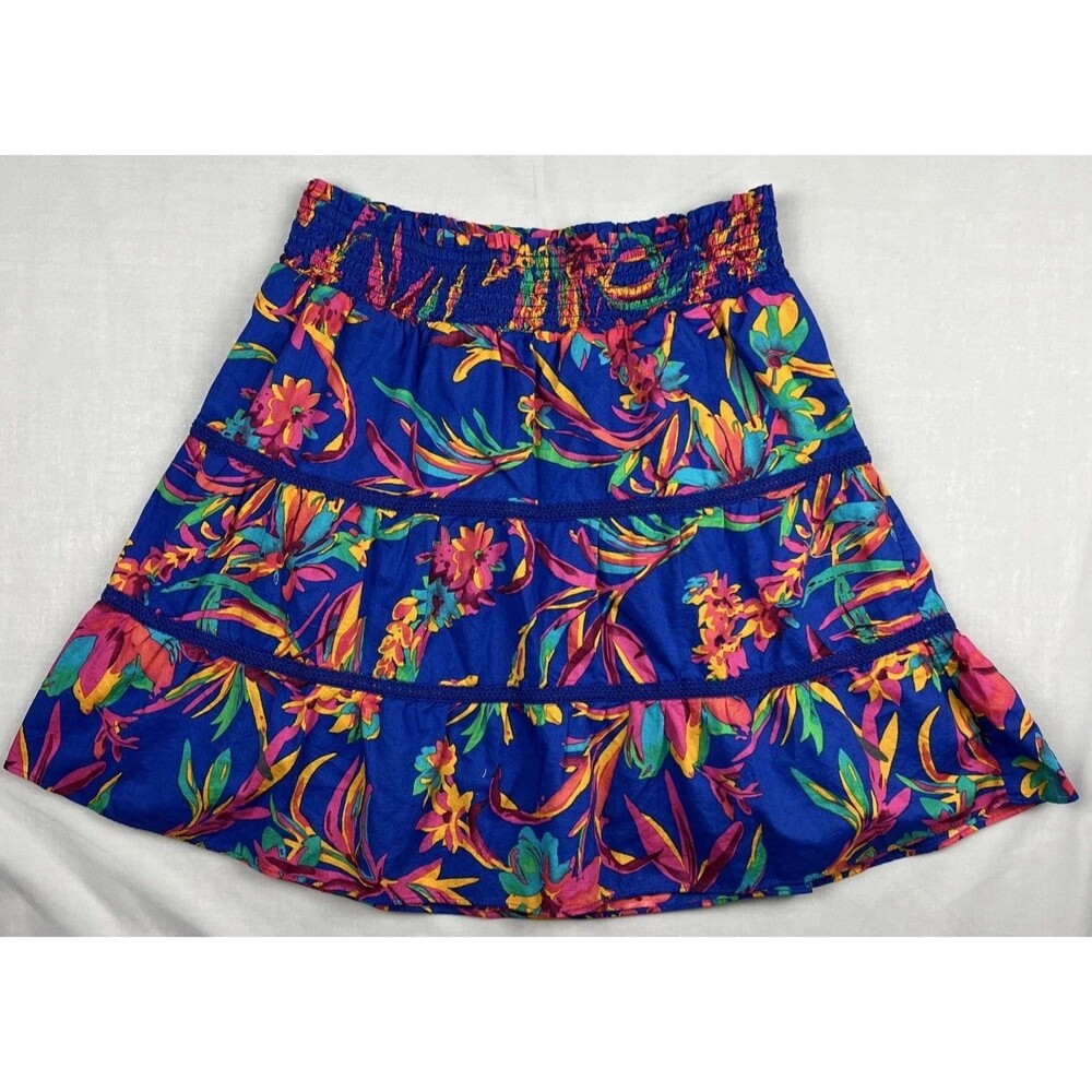 J Crew Smocked Tiered Tropical Skirt Small